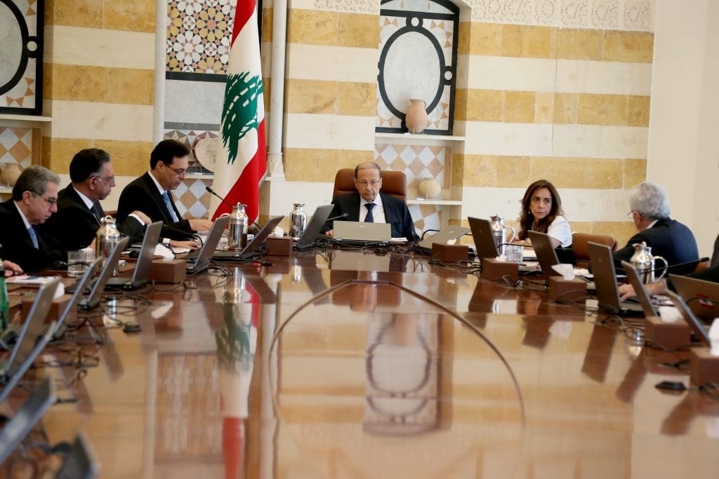 President Michel Aoun heads a cabinet session in Baabda