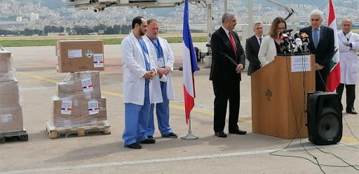 Counselor Salina Grenet-Catalano speaking at Beirut Airport