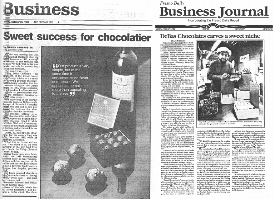 Guy Debbas appears in newspapers after his chocolate business success.