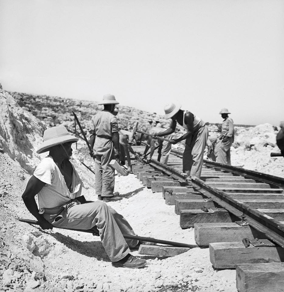 South African workers building the railway line in Lebanon