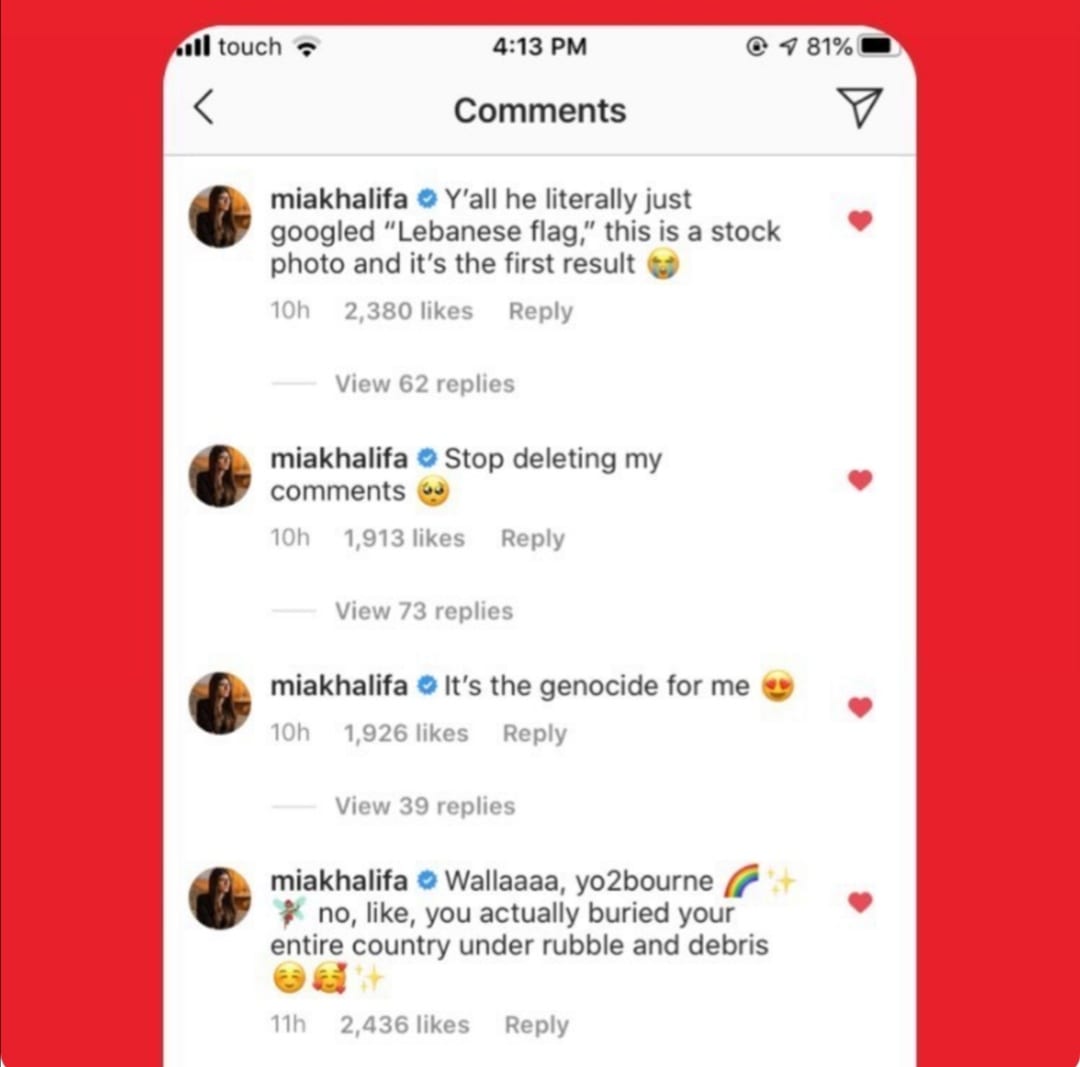 President Of Lebanon Just Blocked Mia Khalifa On Instagram & Disabled All Comments 1