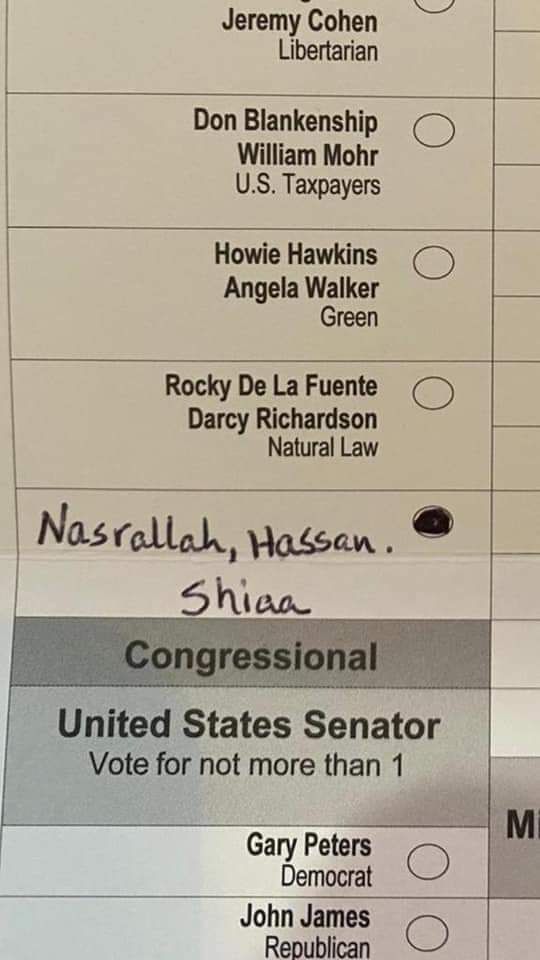 Someone Just Voted For Hassan Nasrallah In The US Election 1