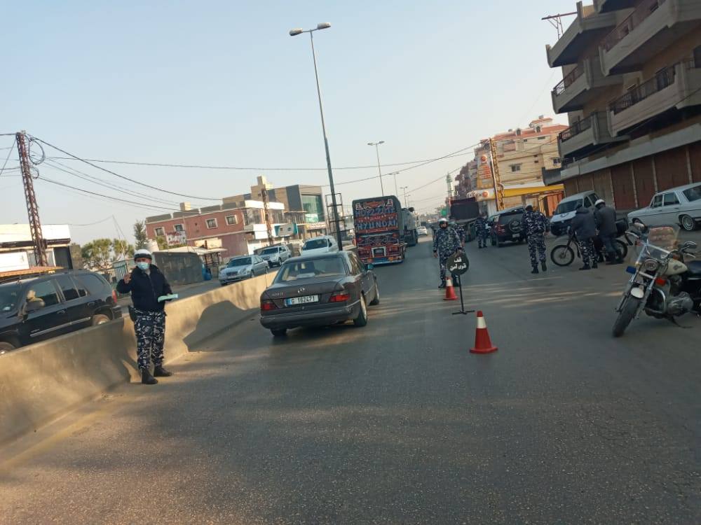 Security forces enforcing lockdown measures in Lebanon.