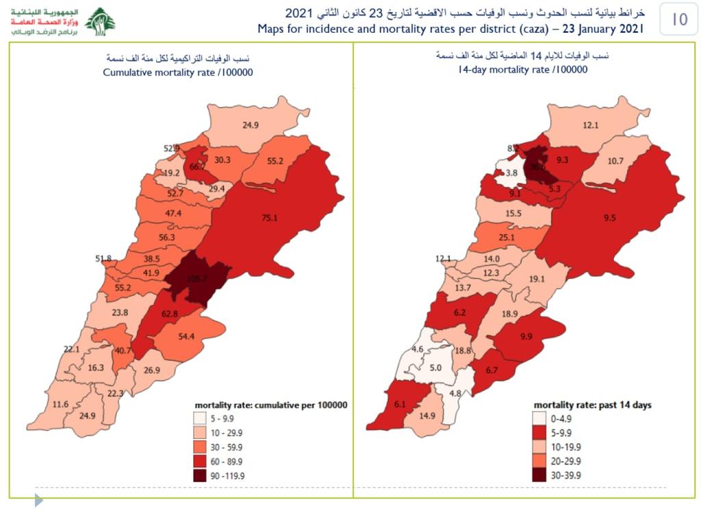 The distribution of COVID-19 cases across Lebanon.