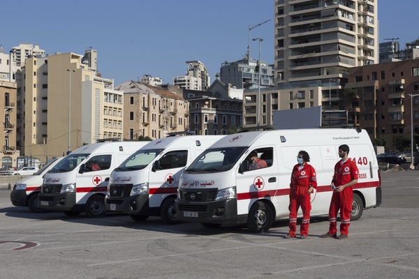 Lebanese Red Cross paramedics in Martyrs' Square.