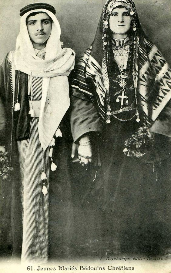 Newly-wed Christian Bedouins from Lebanon pose for a picture in 1923.