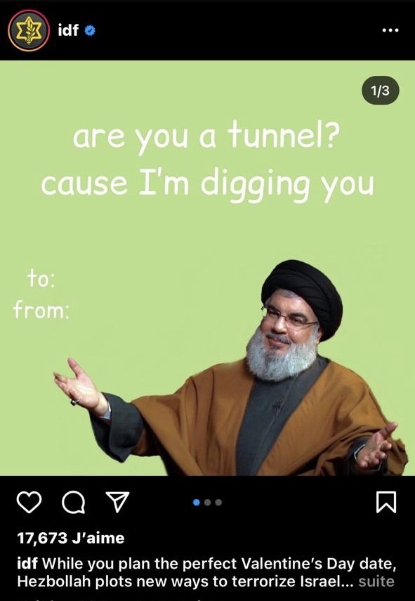 IDF Posted Valentine's Day Memes Teasing Hezbollah's Hassan Nasrallah 2
