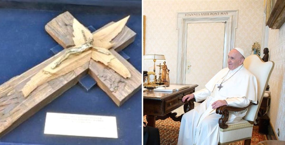 Pope Francis Receives Crucifix Made From Beirut Blast Debris